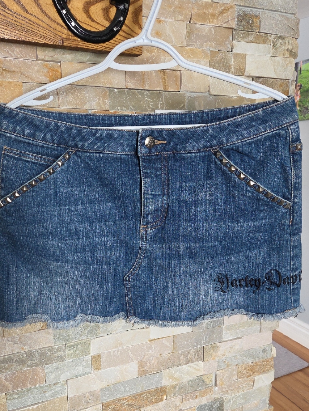 Harley-Davidson Dark Blue Jean Mini Skirt with Studded Trim